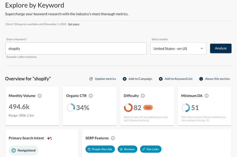 Moz Keyword Explorer