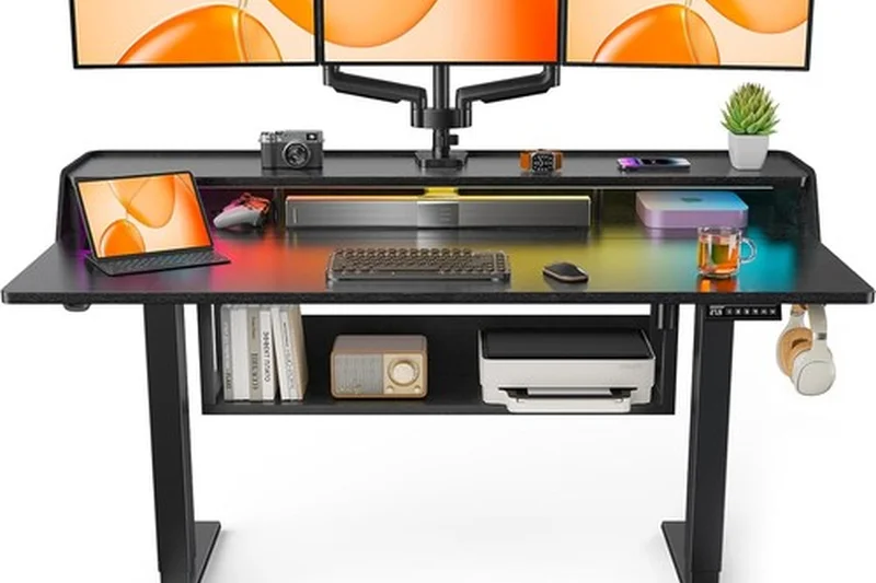 ErGear Electric Standing Desk with LED Lights &amp; Storage